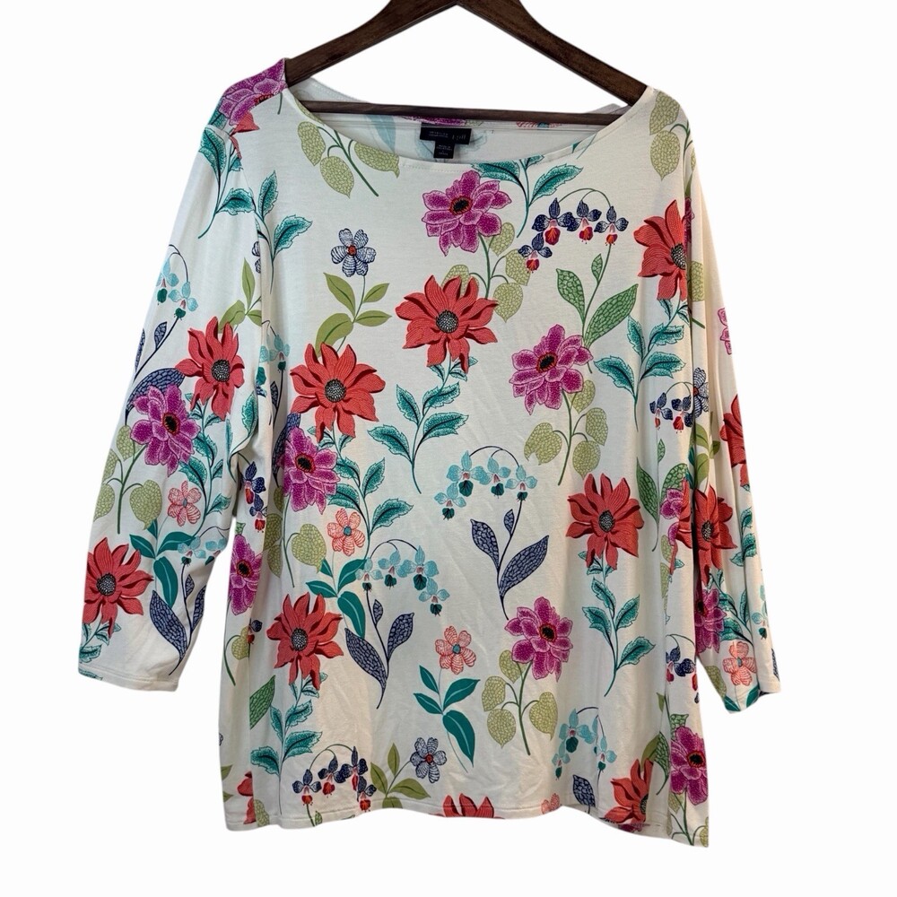 J. Jill Wearever Collection Women's LP Floral 3/4 Sleeve Boatneck Top - Picture 2 of 6